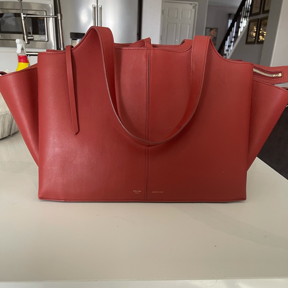 Celine Bag Medoum Trifold Red Leather Tote